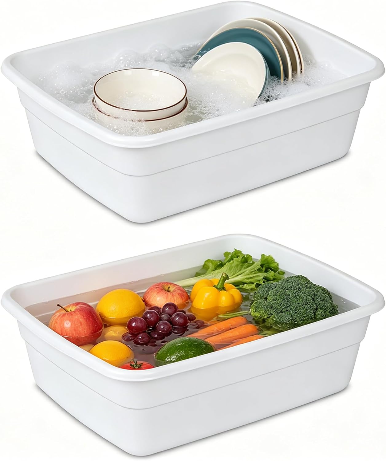 (2 Pack) Plastic Wash Tub Dishpan Basin and Foot Bath for Soaking Feet, Laundry Hand Wash Bucket, Dish Pans for Washing and Storage Cleaning Supplies - 8 Quarts