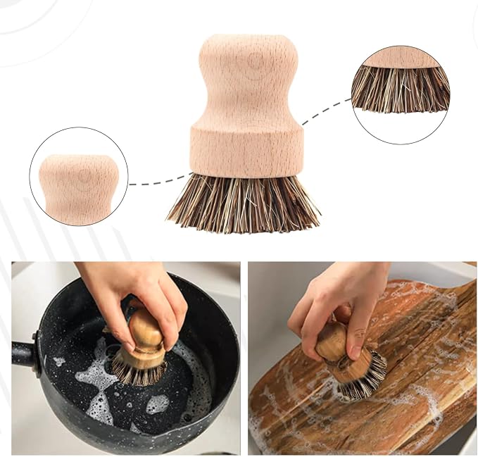 Haploon 7 Piece Wooden Dish Brush Natural, Bamboo Brush Kitchen Set Dish - Image 3