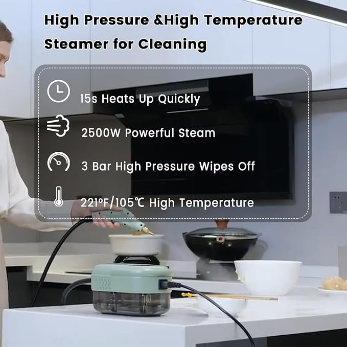 2500W Handheld Steam Cleaner, Portable Car Steamer - Image 2