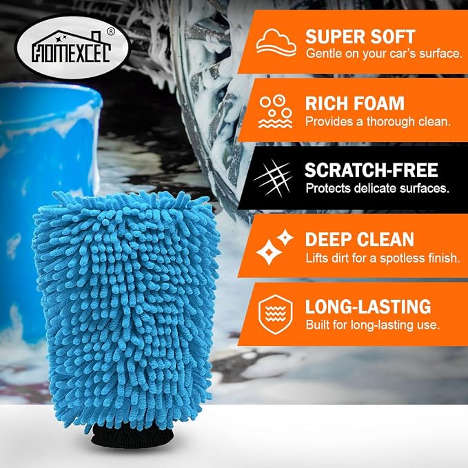 HOMEXCEL Car Wash Mitt, 2PK Chenille Microfiber Wash Mitt, Scratch-Free & - Image 5