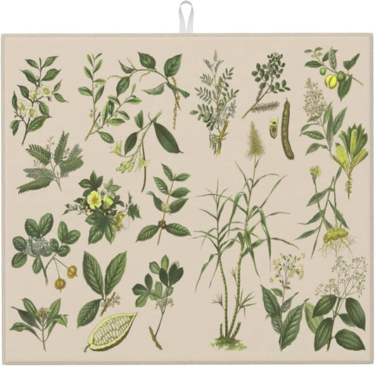 Vintage Plants Herbs Floral Color Microfiber Dish Drying Mat by GOCGRVOfficialOnline