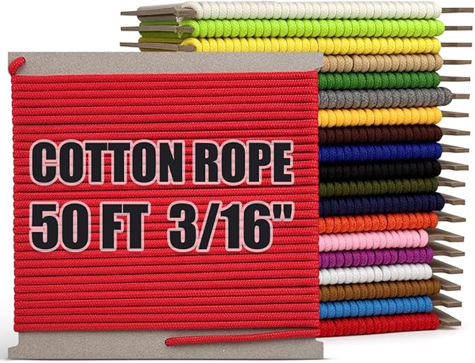 PerkHomy 500lb Cotton Rope 3/16" 50 ft Multi Purpose Utility Diamond Braided by PerkHomy