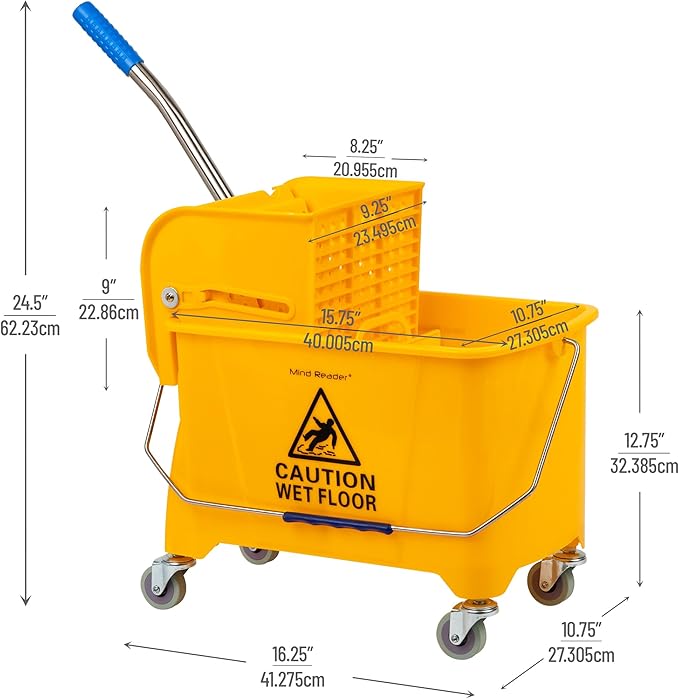 Mind Reader Mop Bucket with Wringer, 22 Qt, Floor Cleaning, 16.25"L x 10.75"W x - Image 4