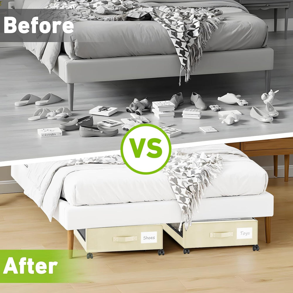 Molutsody Under Bed Storage with Wheels, 4-Pack UnderBed Storage Containers w...