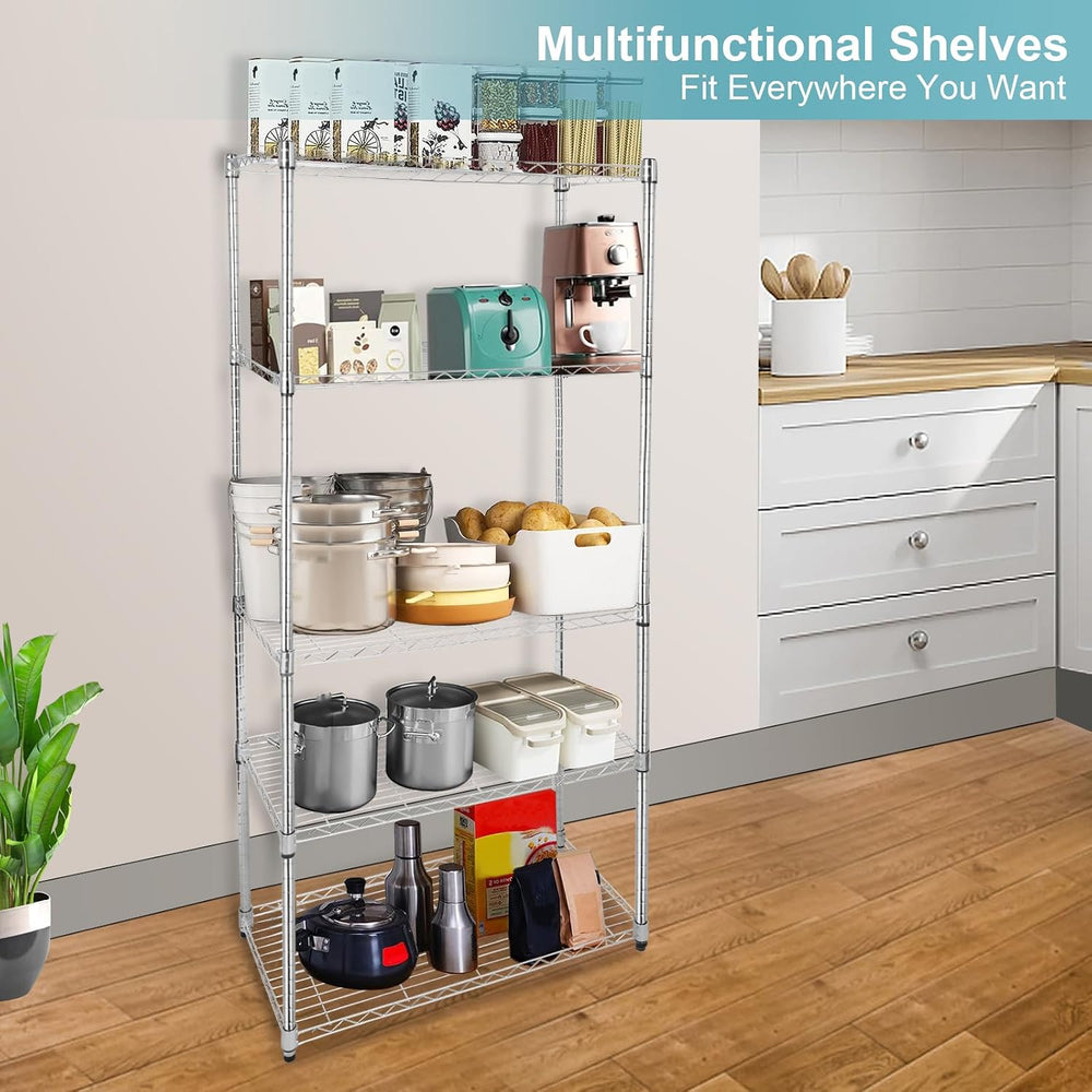 Whitmor 5 Tier Storage Shelves, Heavy Duty with Wheels, Adjustable Steel Orga...