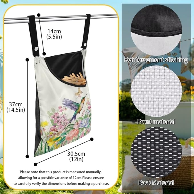 Hummingbird Handy Clothespin Bags Floral Space-Saving Clothespin Storage Hanger - Image 6