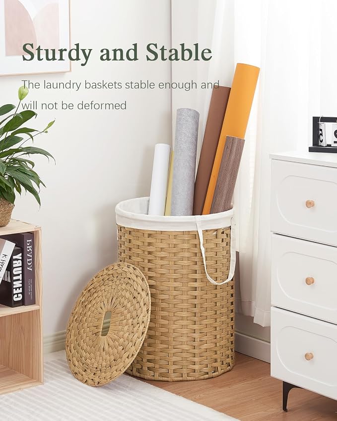 Laundry Basket with Lid Round Rattan Laundry Hamper with Lid and Handles 29.1 - Image 6