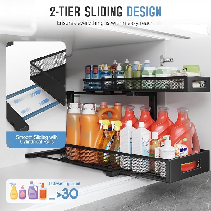 1 Pack 20.47IN Depth Under Sink Storage Organizer, Large 2-Tier Elegant Mesh - Image 4