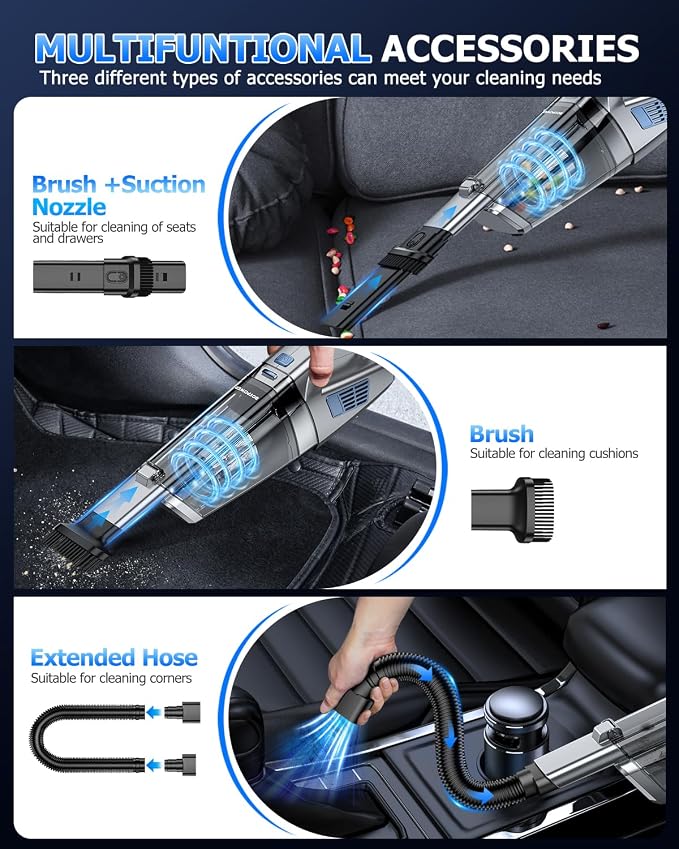 BQYPOWER Handheld Vacuum Cordless, 16000PA Strong Suction Hand Held Vacuum Dust - Image 3