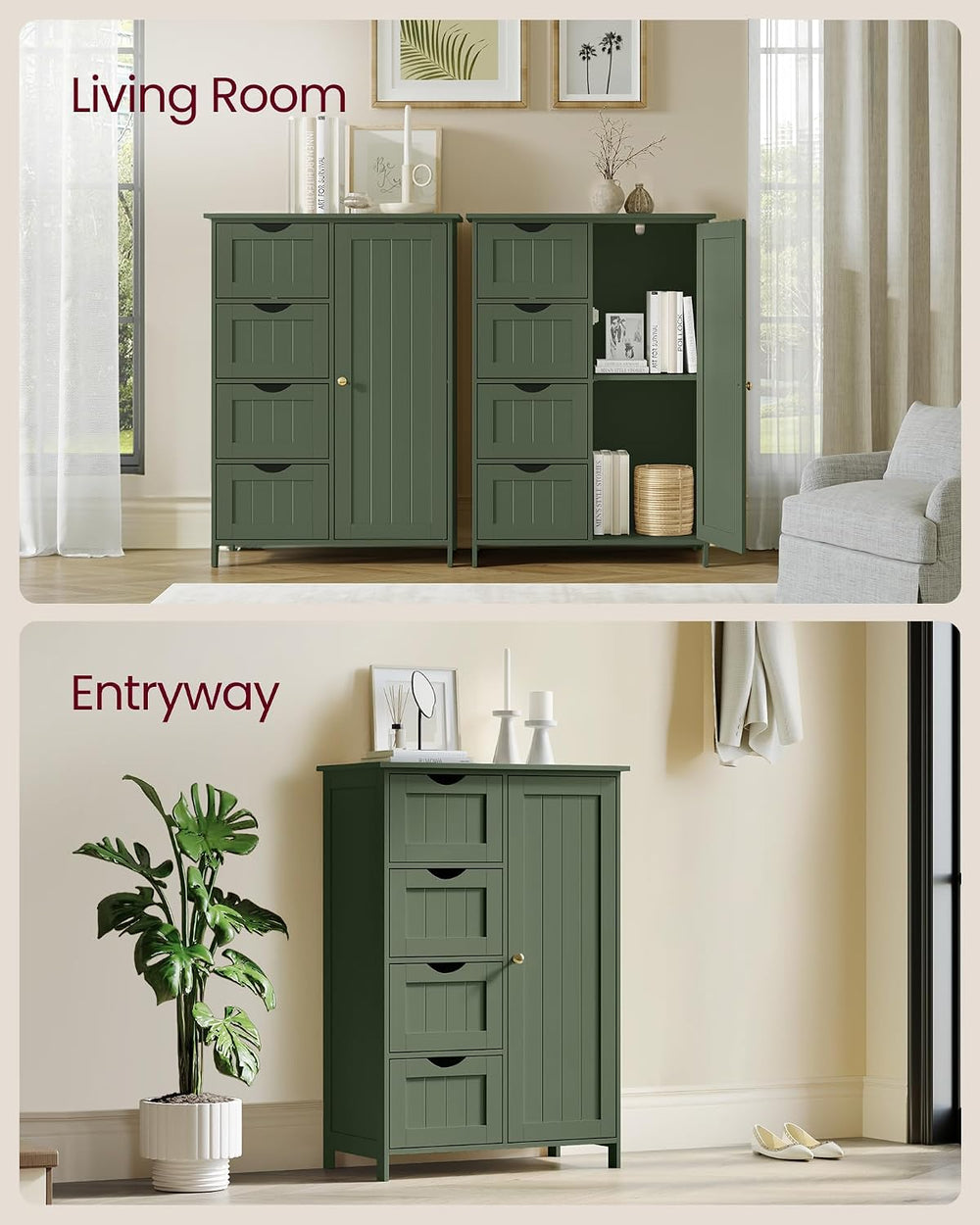 VASAGLE Floor Storage Cabinet, Farmhouse, 4 Drawers and 1 Door,32.3" H