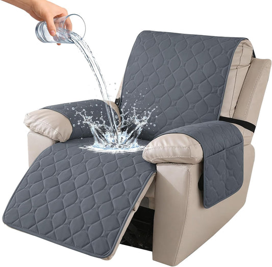 100% Waterproof Recliner Chair Covers, Recliner Cover Stay in Place, Chair Covers for Recliners, Recliner Covers Washable with Pocket, Elastic Straps for Pets, Dogs and Kids (Dark Gray, 23")