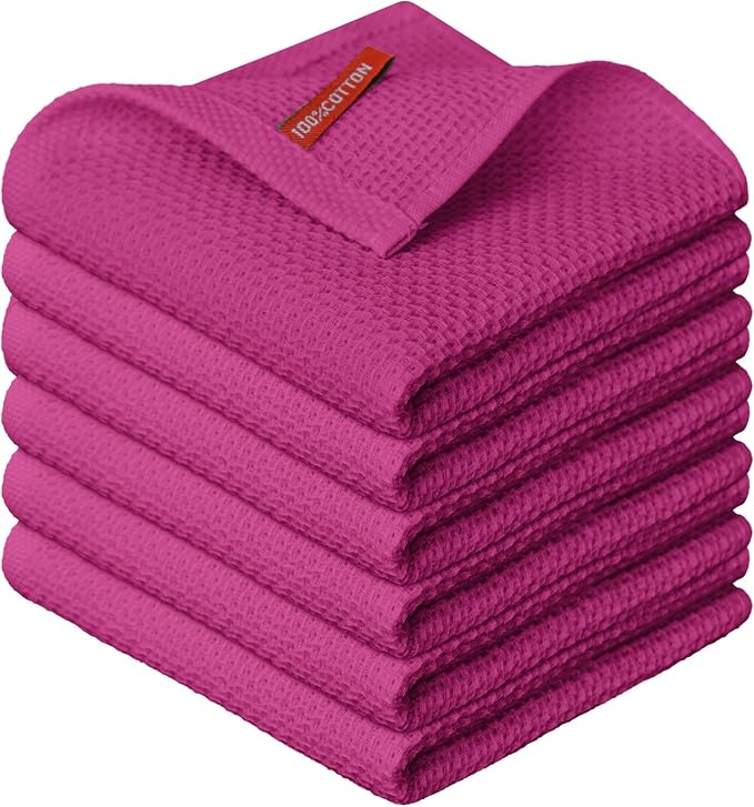 Artoid Mode 100% Cotton Rose Red Waffle Weave Kitchen Dish Cloths, 12x12 Inch by ArtoidMode