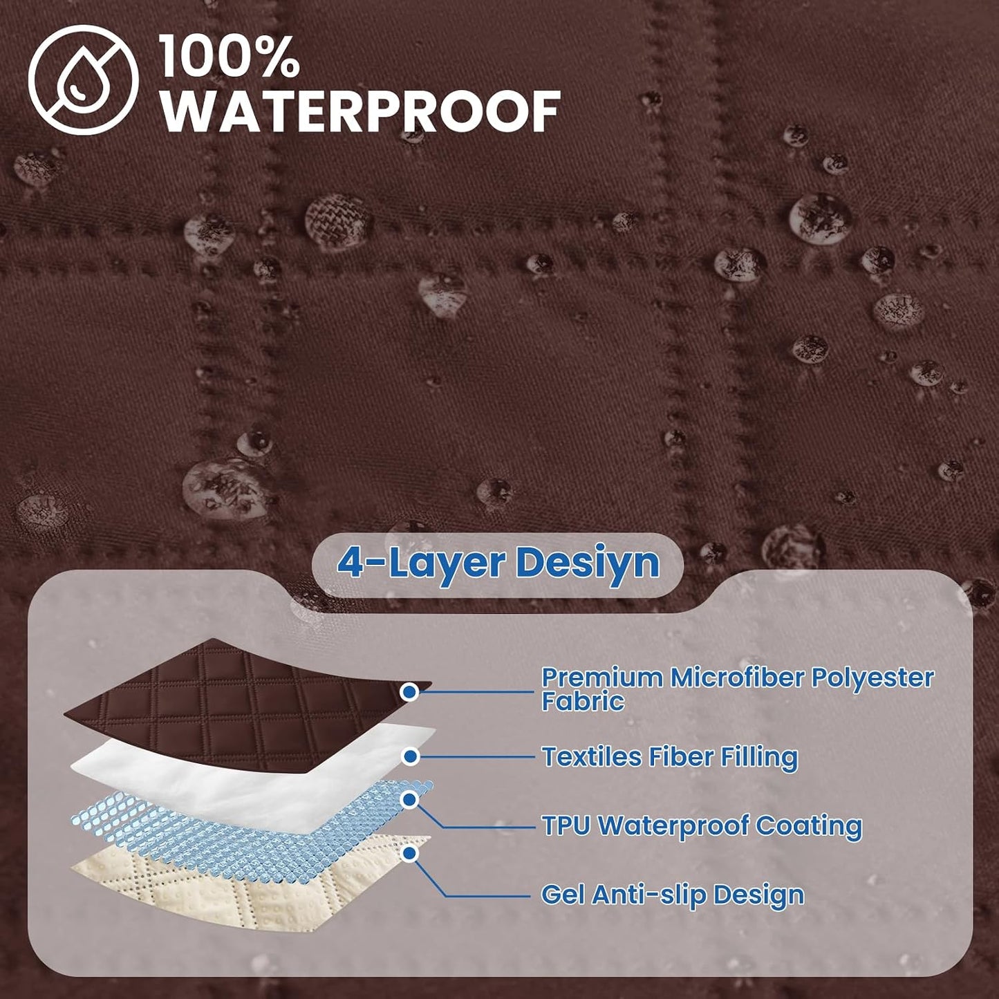 Waterproof Recliner Chair Covers, Recliner Covers that Stay in Place, Electric Recliner Cover, Recliner Covers Washable with Pocket, Elastic Straps for Kids, Pets, Dogs (Brown, 23")