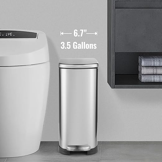 Bathroom Trash Can with Soft-Close Lid 3.5 Gallon Stainless Steel Garbage Can - Image 3