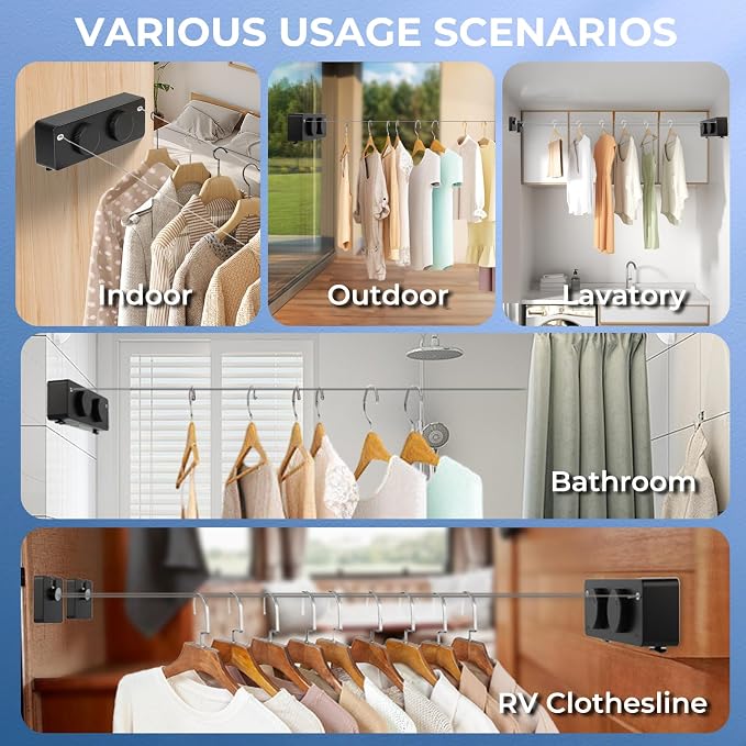 Retractable Clothesline Indoor Outside Heavy-Duty, Upgrade 304 Double Stainless - Image 3
