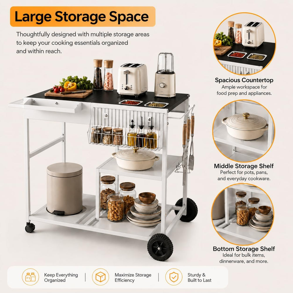 SUNLEI Rolling Cart Kitchen Storage Organizer with Spice Basket, Kitchen Isla...