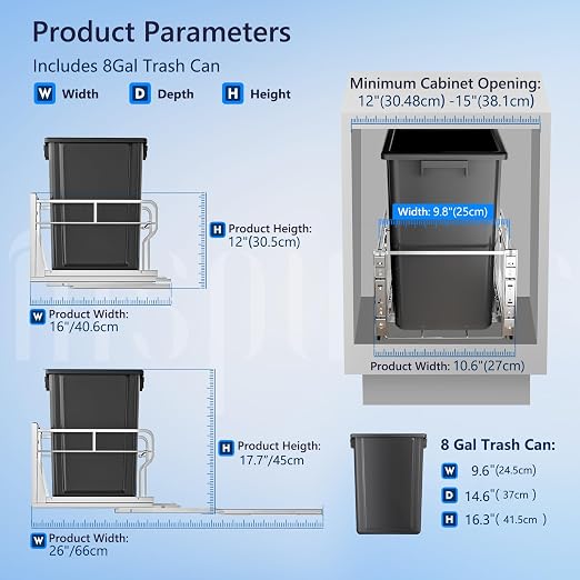 Insputer 8 Gal Pull Out Trash Can Under Cabinet, Heavy Duty Under Sink Garbage - Image 3