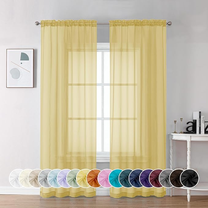 Chyhomenyc Yellow Sheer Curtains 72 Inch Length 2 Panels, Light Filtering Soft by Chyhomenyc