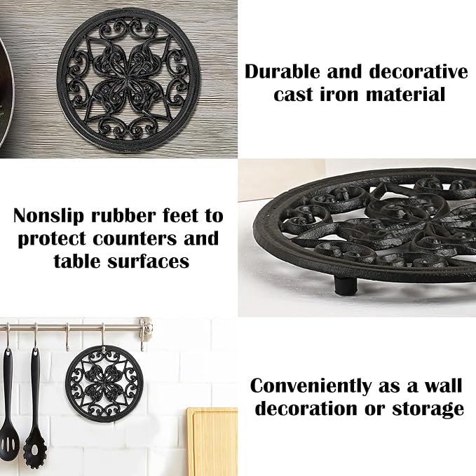JUXYES 2 PCS Decorative Cast Iron Metal Trivet - Image 3