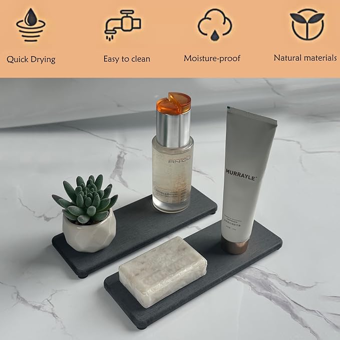 2 Pcs Water Absorbing Stone Trays, Kitchen/Bathroom Sink Soap Dish, Diatomite - Image 2