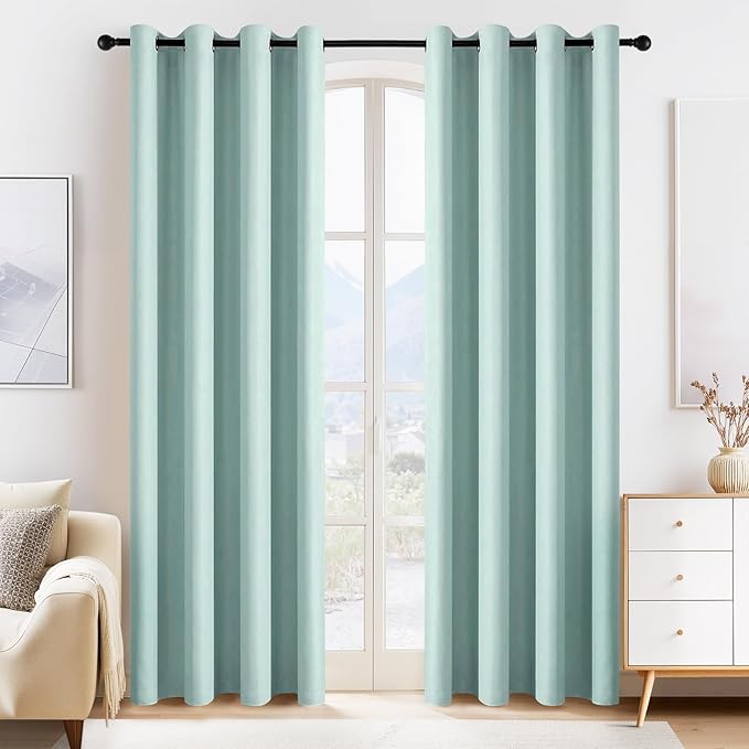 PONY DANCE Aqua Blackout Curtains 80 inch Long 2 Panels Set, Thermal Insulated by PONYDANCE