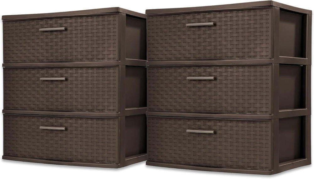 Sterilite Wide 3 Drawer Storage Organizer Tower, Weave - Espresso, 2 Pack