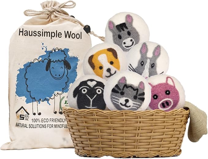 Wool Dryer Balls – 6-Pack XL Organic Fabric Softener | Natural Handmade Sheep by HAUSSIMPLE