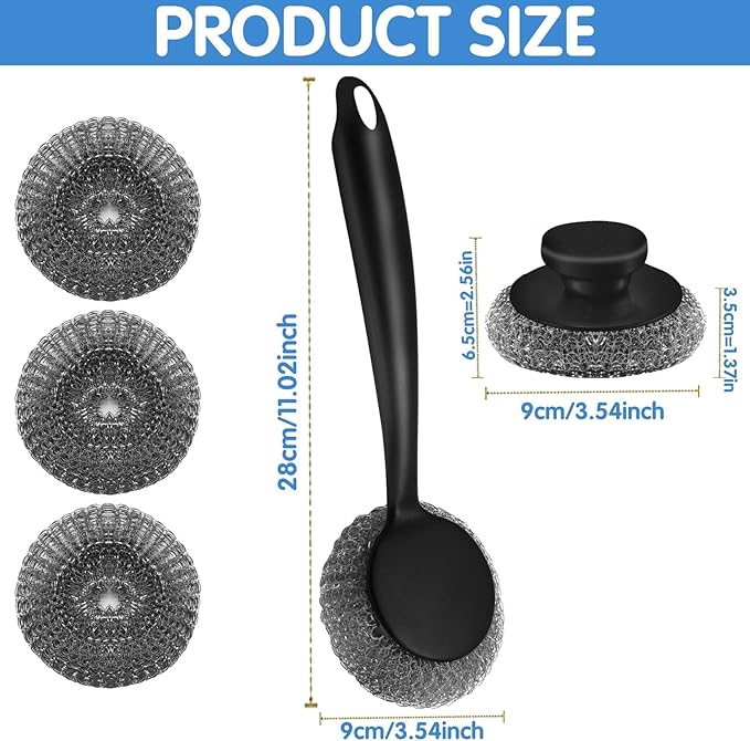 Scrubber with Handle Comes with Three Replacement Balls Steel Wool, Short - Image 6