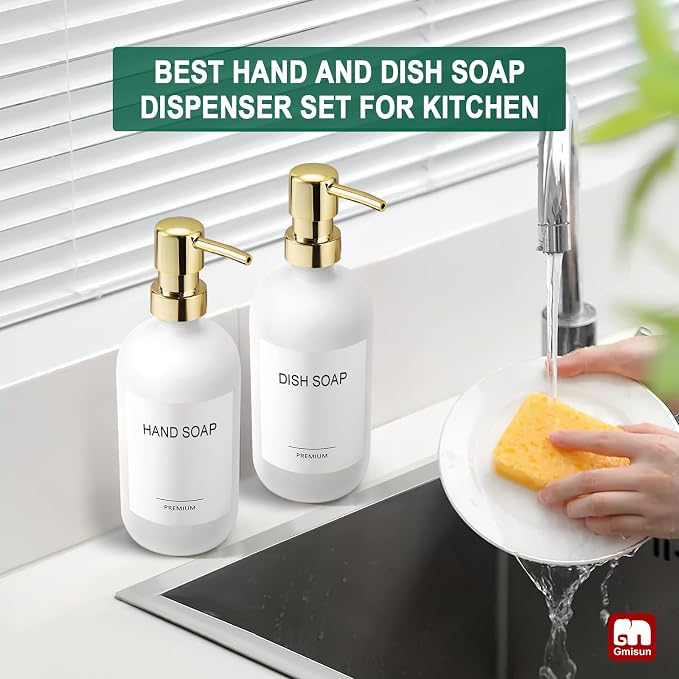 GMISUN White Soap Dispenser, 2 Pack Glass Hand Soap Dispensers Bathroom - Image 5