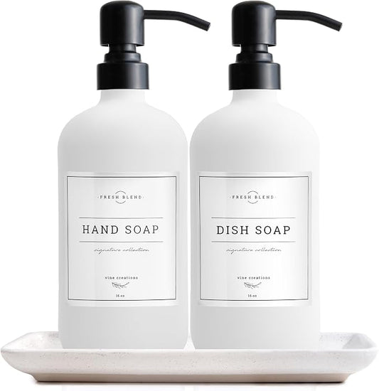 Vine Creations Glass Soap Dispenser, 2 Pack Kitchen Soap Dispenser Set by VineCreations