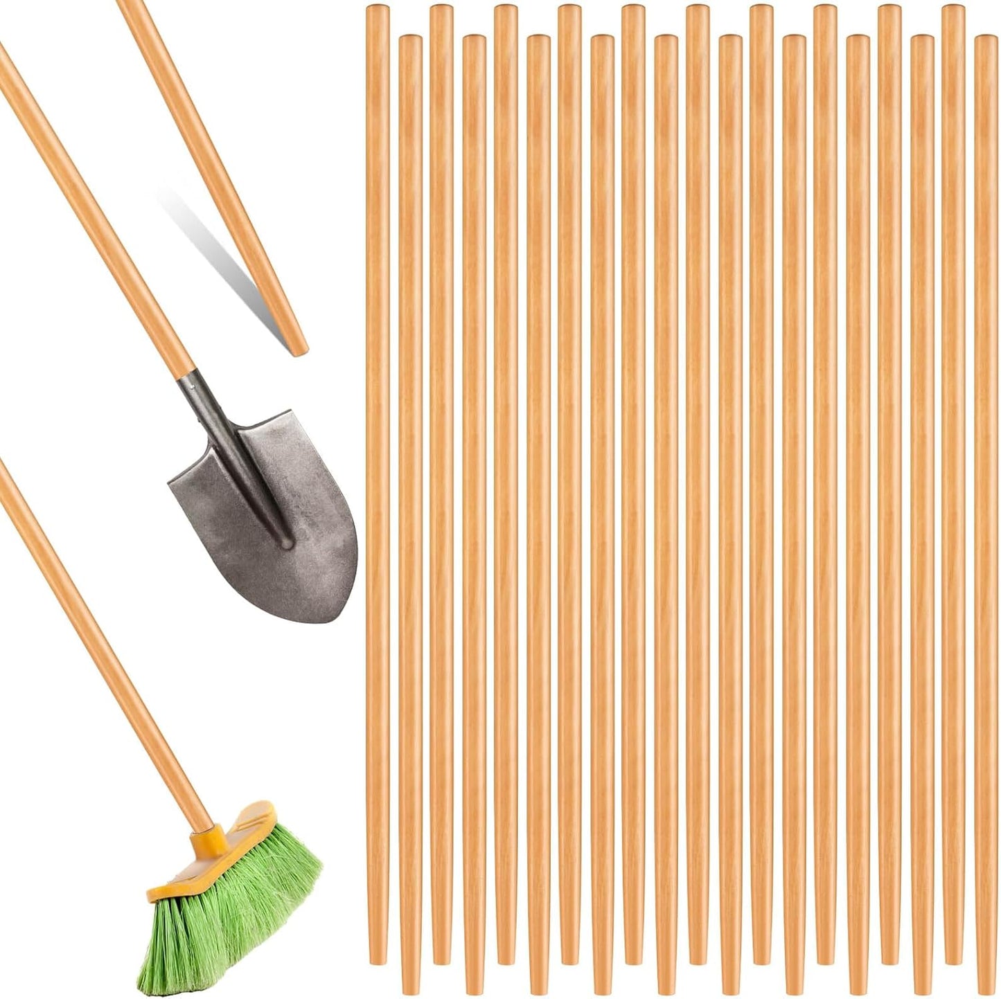 Gisafai 20 Pcs Broom Handle Wood Sanded Tapered Tip 55 x 1 Inch Long Handle Mop Broom Stick Pole for Floor Cleaning Sweeping Replacement