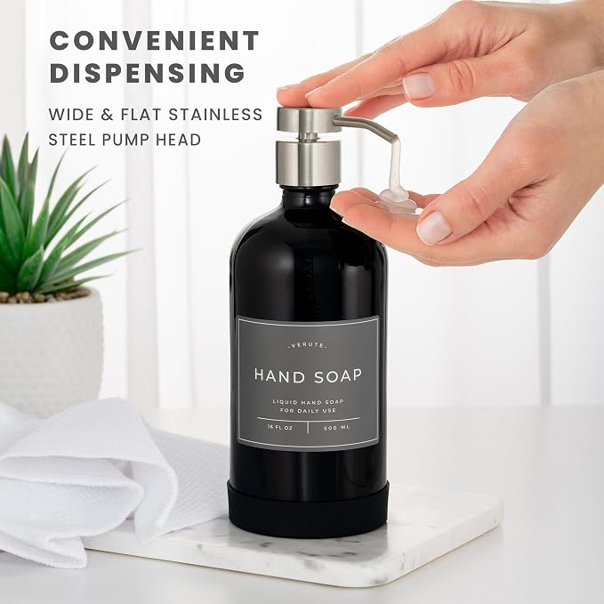 16oz Glass Soap Dispenser with Stainless Steel Pump, 21 Waterproof Labels - Image 4