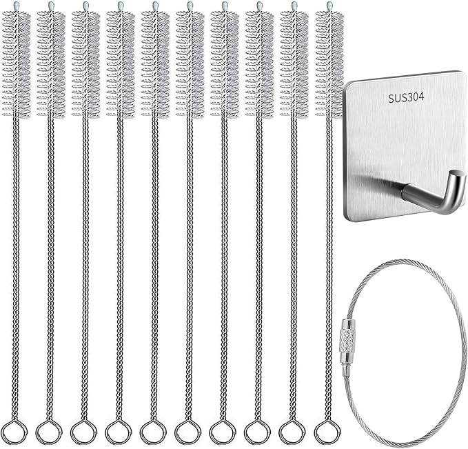 10Pack Straw Cleaner Brush- Long Stainless Steel Straw Brush by HGJST