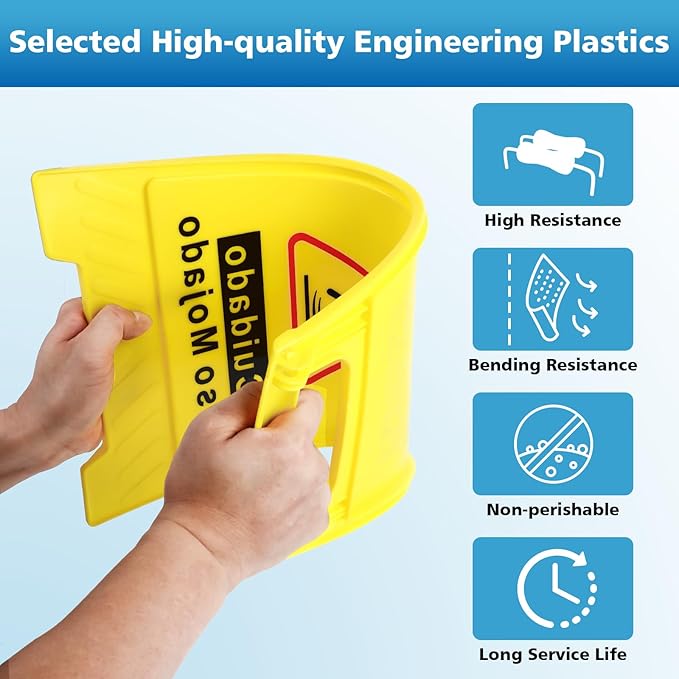 6-Pack Caution Wet Floor Sign, 17.5" Height, Bright Yellow Double-Sided Folding - Image 3