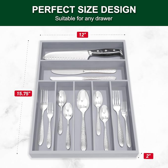 Bellsal Grey Utensil Organizer 12.5 Inch Silverware Tray - Image 3