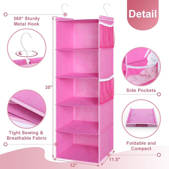 MAX Houser 5-Shelf Hanging Closet Organizer, Hanging Storage Shelves - Image 3