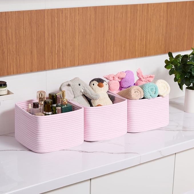 Small Organizing Baskets for Cubes Shelf, 9.7x9.7x7.1 Inch Rope Woven Storage - Image 6