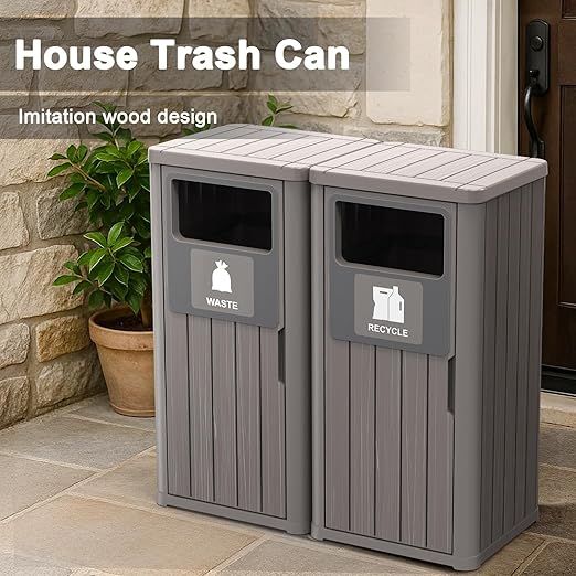 Outdoor Double Barrel Trash Can, Waterproof Resin Garbage Can - Image 4