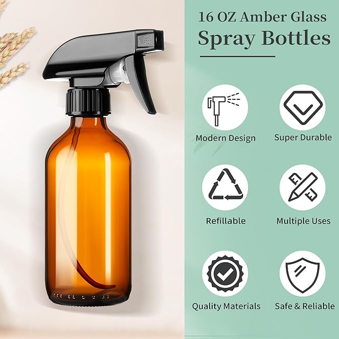 8oz Amber Glass Spray Bottles, 6 Pack Glass Spray Bottles Refillable Empty - Image 6