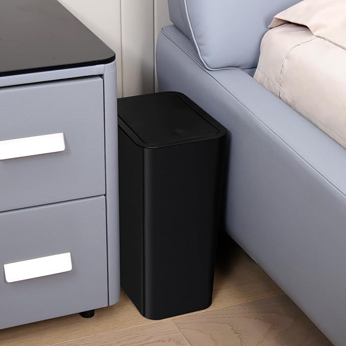 TIPGO Bathroom Trash Can with Lid, 10 Liter/ 2.6 Gallon Slim Garbage Can - Image 2