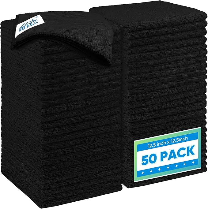 HOMEXCEL Black Microfiber Cleaning Cloth 50 Pack, 12.5 x 12.5 inch Microfiber by HOMEXCEL