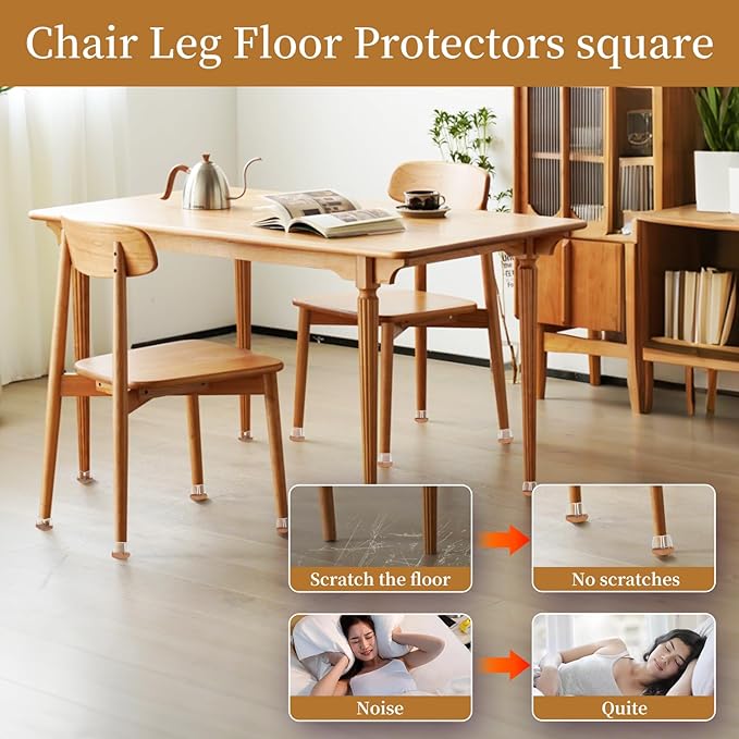 Square Chair Leg Floor Protectors Large 24Pcs, Silicone Chair Leg Protectors - Image 4