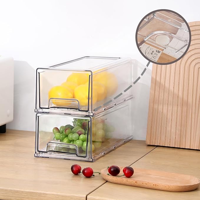 PeJeyiee 2 Pack Clear Stackable Refrigerator Organizers and Storage Drawers - Image 6