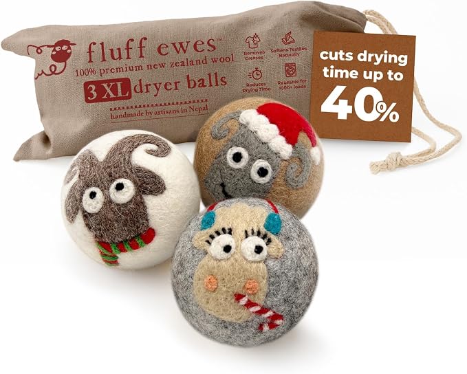 Fluff Ewes Wool Dryer Balls 3 Pack Premium New Zealand Wool Laundry Balls by HustleBlush