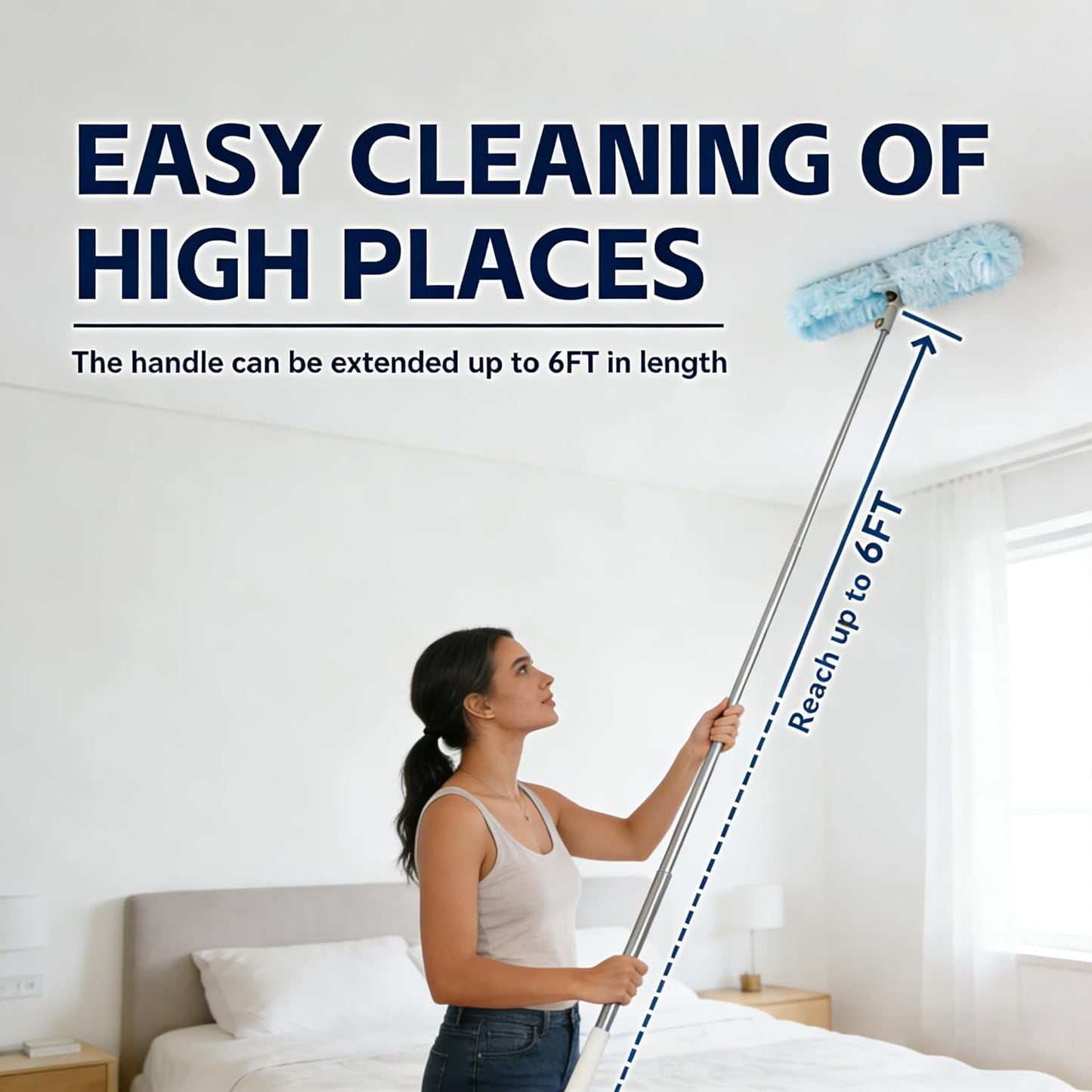 6 ft Extendable Handle with 20 Duster Refills, Heavy Duty Duster Refills Kit Compatible with Swiffer for Ceiling Fan Blades, Cleaning, Dusting, Furniture, Blind, Hard-to-Reach Areas
