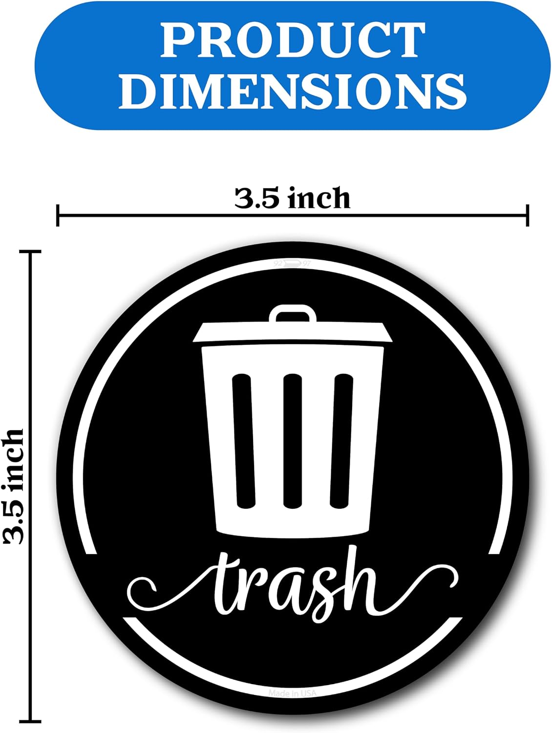 Strong Trash and Recycle Magnets, 3.5" Recycle Magnet for Trash Can & Bins | Magnetic Recycling Stickers for Kitchen Garbage Can and Recycling Bins, Kitchen Compost Magnets, Made in USA, Black, 2 Pcs
