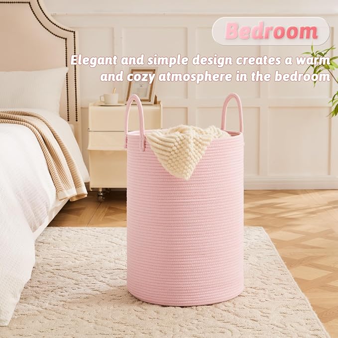 Laundry Basket, Woven Cotton Rope Laundry Hamper, 40L - Image 3