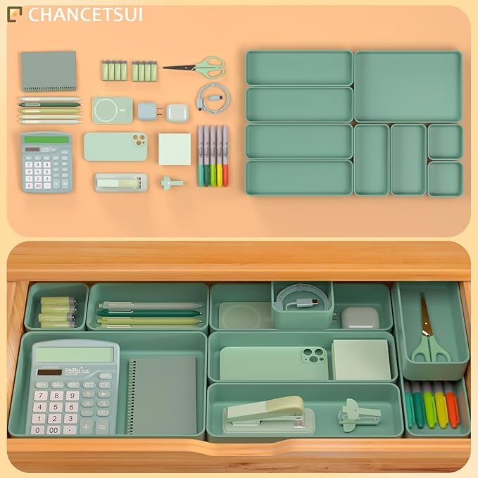 CHANCETSUI 9 Pcs Stackable Drawer Organizer Trays Set, Desk Drawer Organizer - Image 4