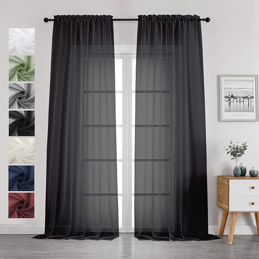 Chyhomenyc 2 Panels Solid Color Sheer Window Curtains 108 Inches Long, Elegant by Chyhomenyc