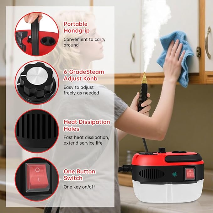 Handheld Steam Cleaner, 2500W Portable High Temp Bathroom Power Steamer - Image 4